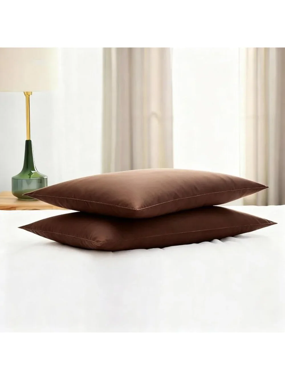 〽️Flat Thin Bed Pillows Standard Size Set of 2 Soft Down Alternative Coffee